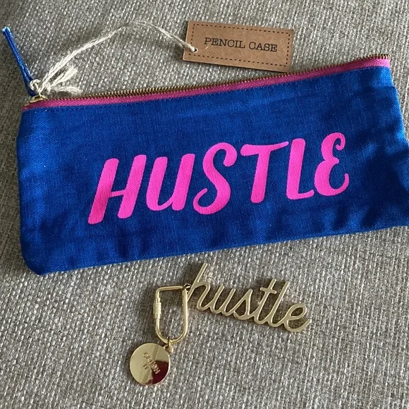 Free with purchase NWT HUSTLE back to school pencil case key chain girl power - Picture 1 of 2